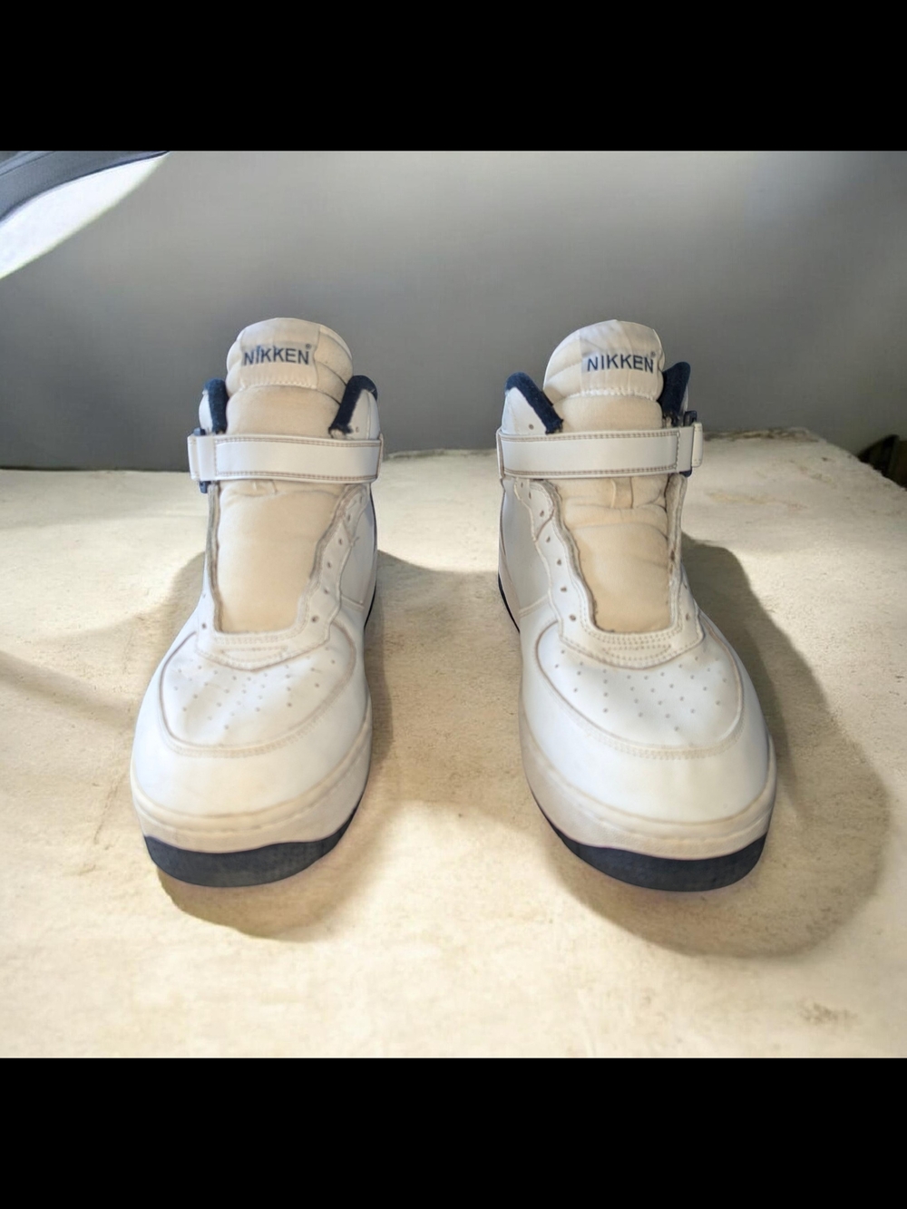 Nikken Men's White/Navy High Top Athletic Sneakers Lace Up Hook & Loop Rubber